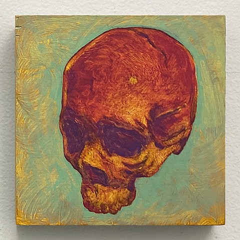 skull kyle andrew phillips new york nyc brooklyn bk greenpoint oil on panel painting oil egon schiele peach pink