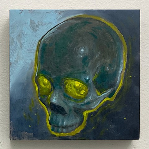oil painting on panel skull zombie glowing green dream death