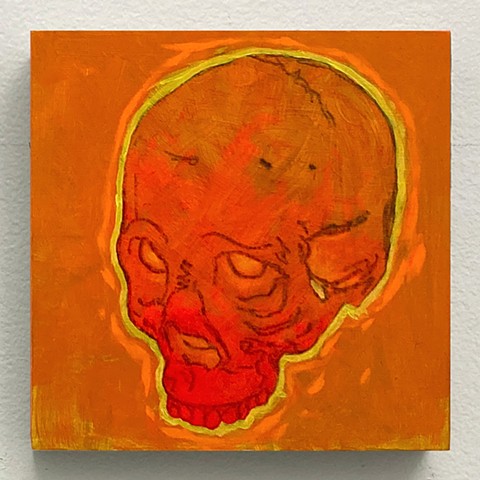 skull kyle andrew phillips new york nyc brooklyn bk greenpoint oil on panel painting oil neon fire hot heat