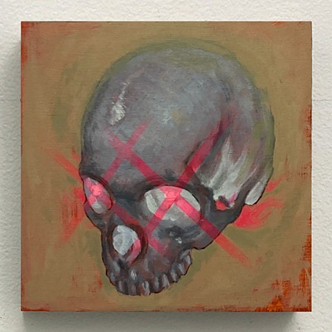 oil painting on panel skull dream pink glow exxes hex prototype