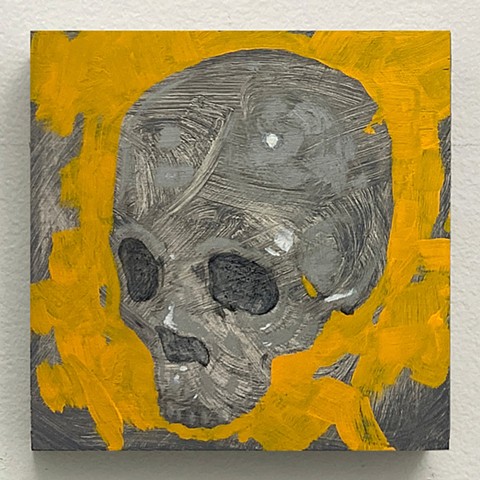 skull kyle andrew phillips new york nyc brooklyn bk greenpoint oil on panel painting oil industrial yellow metals rust