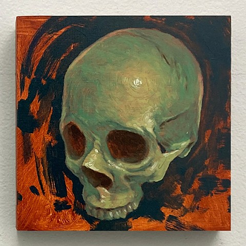 skull oil on panel painting memento mori color zombie undead walking dead