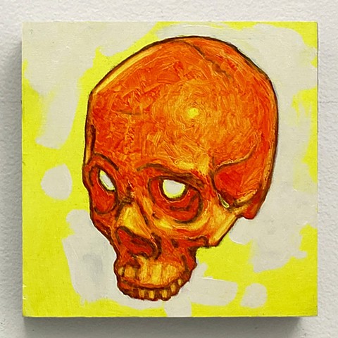 oil painting on panel skull New York City Brooklyn BK NYC neon yellow pink red chartreuse  