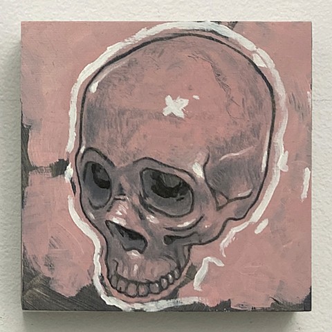 oil painting on panel skull bike pink grey livery brooklyn new york city NYC NY BK