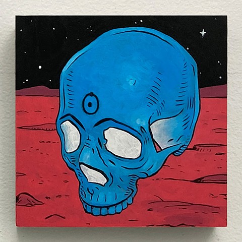 oil painting on panel skull watchmen dr. Manhattan mars cartoon comic graphic novel 