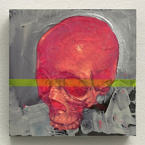 skull kyle andrew phillips new york nyc brooklyn bk greenpoint oil on panel painting oil pink neon yellow prototype 