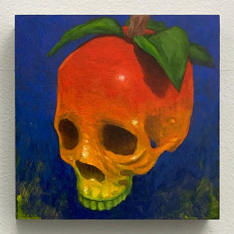 skull oil on panel painting memento mori color crash bandicoot wumpa fruit color playstation 1 naughty dog