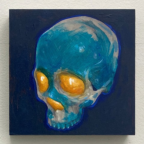 skull kyle andrew phillips new york nyc brooklyn bk greenpoint oil on panel painting oil fishbowl water empty glass ocean