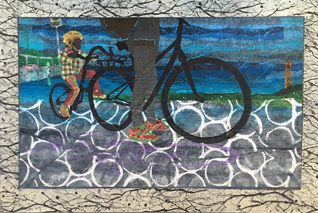 tissue painting golden gate bridge bicycle art