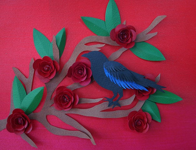 crow and roses