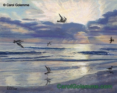 Six Gulls at Sunset