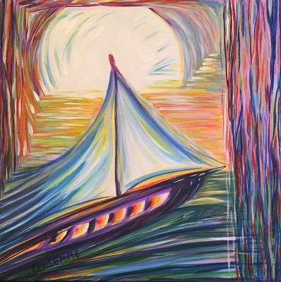 This painting represents travel through the days of our lives as we race toward our destiny.
