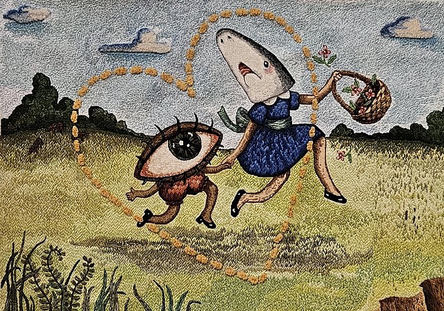 Shark Girl with Cut Turkeywork