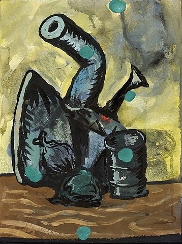 Garbage, Gouache, Still life, trash, Work on Paper, William Lewis