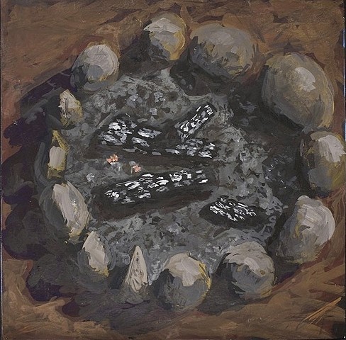 William Lewis, painting, gouache, campfire