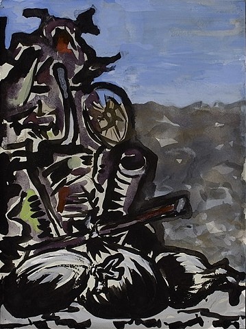 Work on paper, garbage dump, gouache