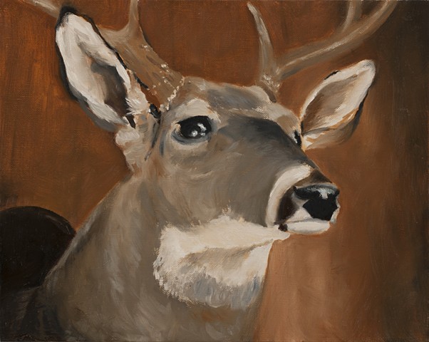 Oil painting, deer, taxidermy painting, 
