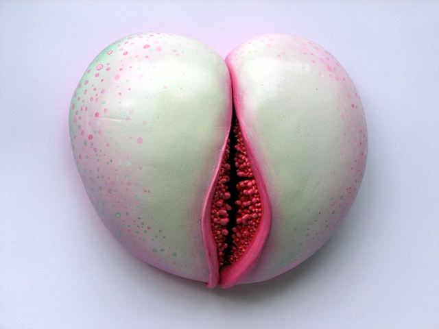 Yoni like painted ceramic wall relief. Biomorphic. Abstract. Surreal, vulva, vagina