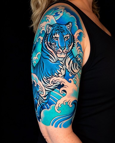 Blue Tiger Tattoo by Adam Sky, San Francisco, Bay Area, California