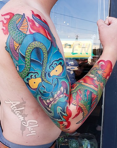 Oni and Dragon Tattoo by Adam Sky, San Francisco, California