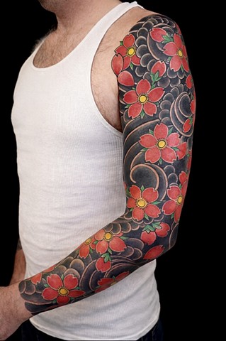Cherry Blossom Sleeve by Adam Sky, Morningstar Tattoo Parlor, Belmont, Bay Area, California