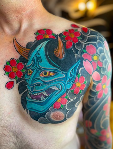 Hannya Mask Tattoo by Adam Sky, San Francisco, California