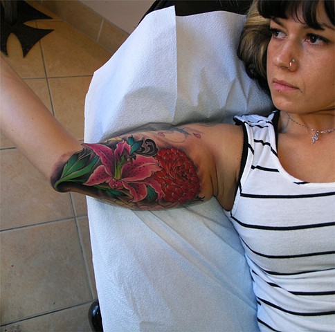 Deb's lily tattoo by Custom tattoos by Adam Sky, San Francisco, California