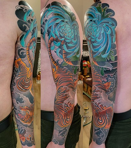 Tiger Sleeve by Adam Sky, Morningstar Tattoo, Belmont, Bay Area, California