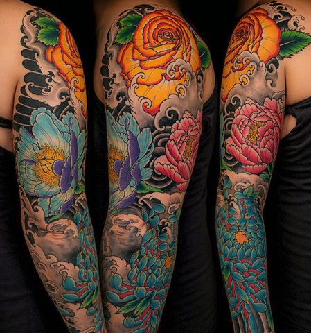 Flower Sleeve by Adam Sky, Morningstar Tattoo, Belmont, Bay Area, California