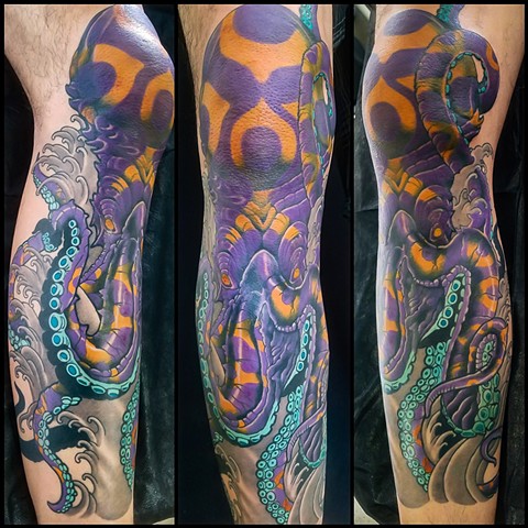 Purple Octopus Tattoo by Adam Sky, San Francisco, California