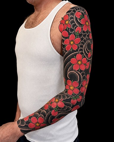 Cherry Blossom Sleeve by Adam Sky, Morningstar Tattoo Parlor, Belmont, Bay Area, California