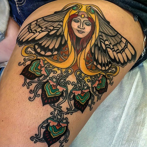 Art Nouveau moth woman by Custom tattoos by Adam Sky, San Francisco, California