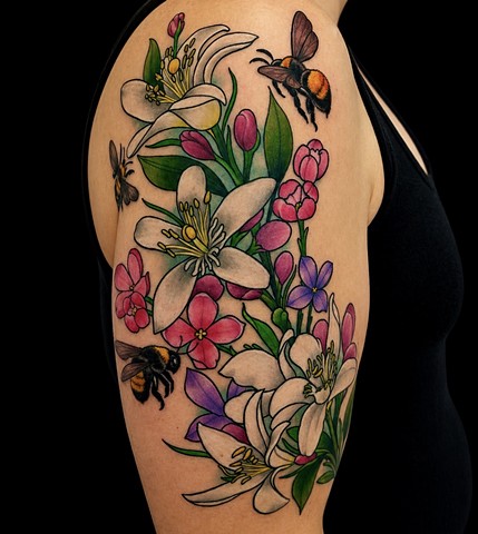 Lemon Blossoms and Bumble Bee Tattoo by Custom Tattoos by Adam Sky, San Francisco, California