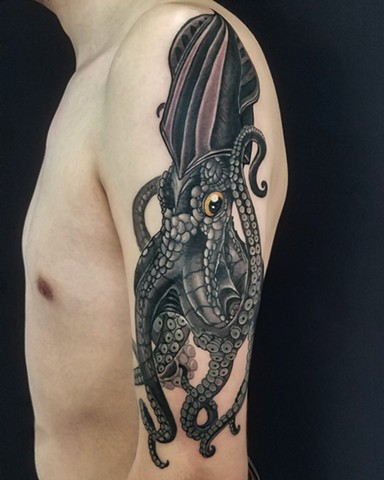 Squid Tattoo by Adam Sky, San Francisco, California