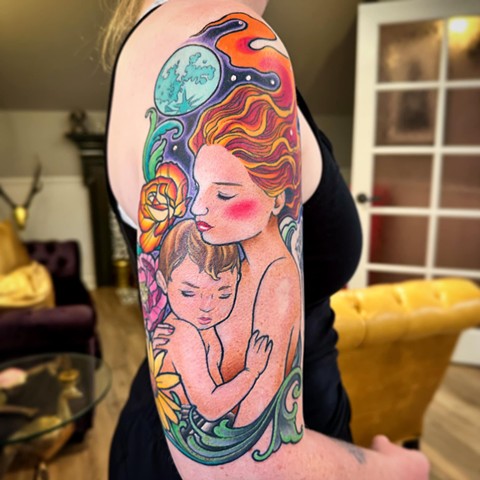 Mother and Baby Tattoo by Adam Sky, Morningstar Tattoo, Belmont, Bay Area, California