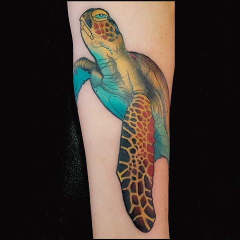 Sea Turtle Tattoo by Adam Sky, Redwood City, Bay Area,California