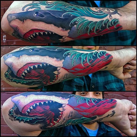 Great White Shark Tattoo by Custom tattoos by Adam Sky, San Francisco, California