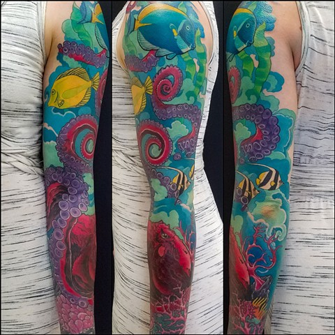 Octopus Sleeve Tattoo by Adam Sky, San Francisco, California 
