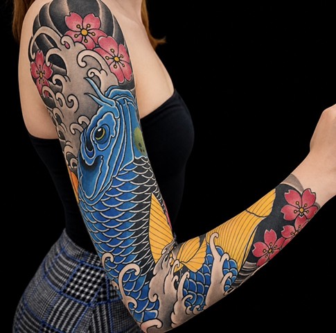 Blue Koi Sleeve Tattoo by Adam Sky, San Francisco, Bay Area, California