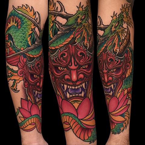 Oni Demon and Dragon Tattoo by Custom Tattoos by Adam Sky, San Francisco, Bay Area, California