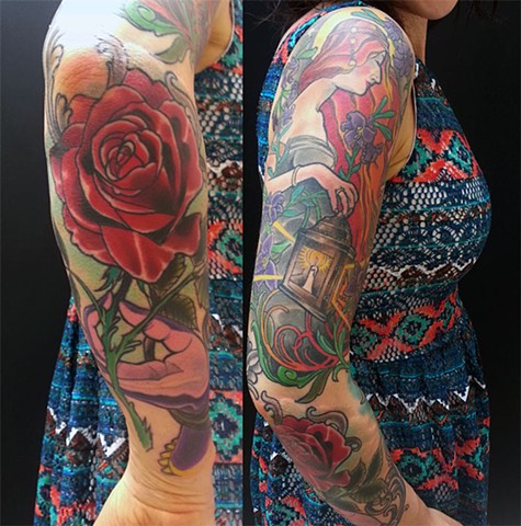 Rose mudra tattoo by Custom tattoos by Adam Sky, San Francisco, California