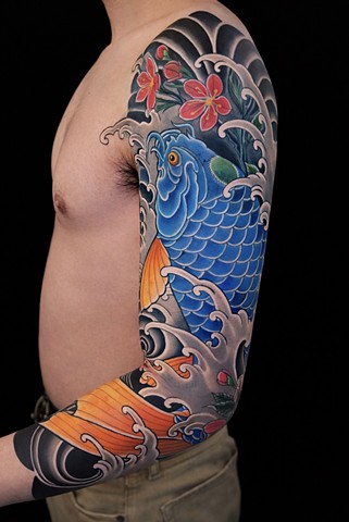 Blue Koi Sleeve Tattoo by Adam Sky, San Francisco, Bay Area, California