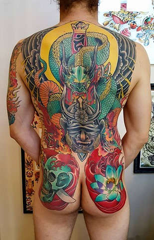 Japanese Dragon Full Back Tattoo by Custom Tattoos by Adam Sky, San Francisco, California