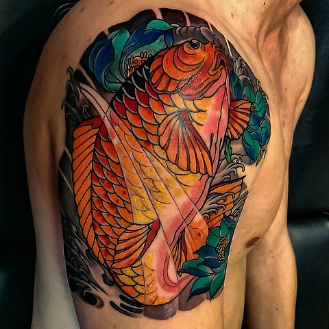 Koi Fish tattoo by Custom tattoos by Adam Sky, San Francisco, California