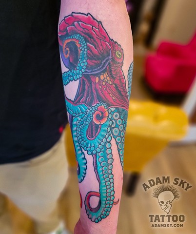 Octopus Tattoo by Adam Sky, Moringstar Tattoo Parlor, Belmont, Bay Area, California