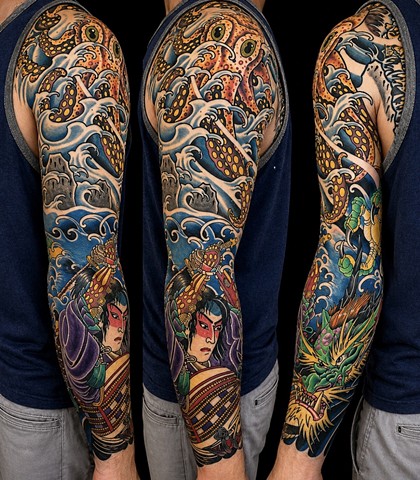 Octopus, Samurai and Dragon Sleeve by Adam Sky, San Francisco, Bay Area, California