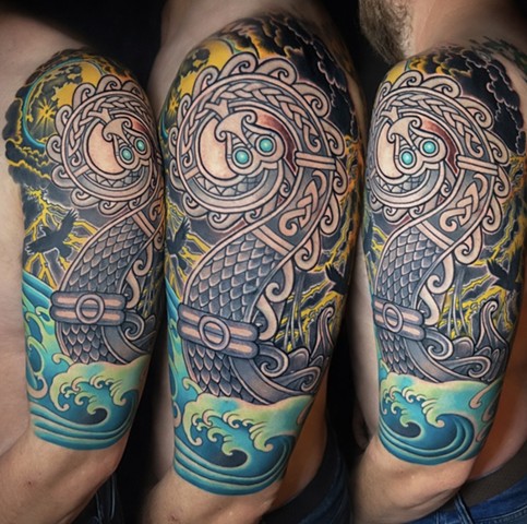 Viking Ship Tattoo by Adam Sky, San Francisco, Bay Area, California