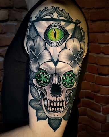 Dog Skull Tattoo by Custom Tattoos by Adam Sky, San Francisco, Bay Area, California