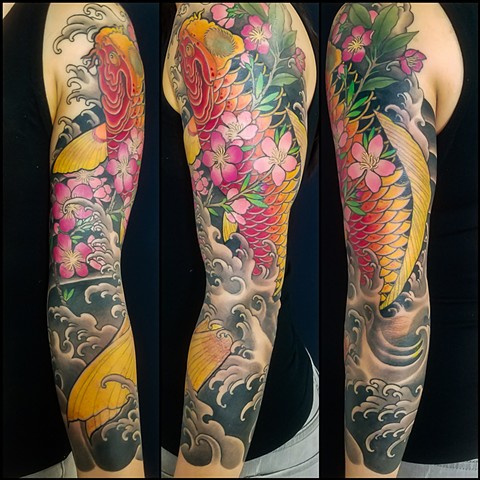 Koi Fish and Cherry Blossom Sleeve by Adam Sky, San Francisco, California