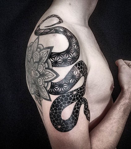 Geometric Snake Tattoo by Adam Sky, San Francisco, California